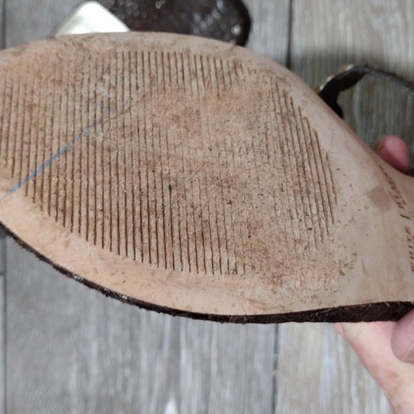 White House Black Market brown leather python print sandals. Size 8.5. mint - Picture 10 of 12